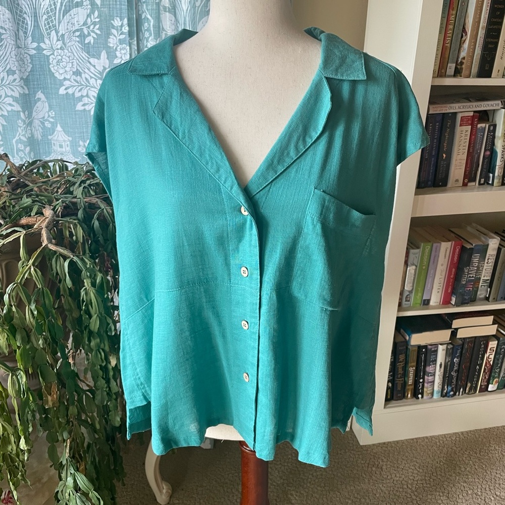 umgee teal linen top